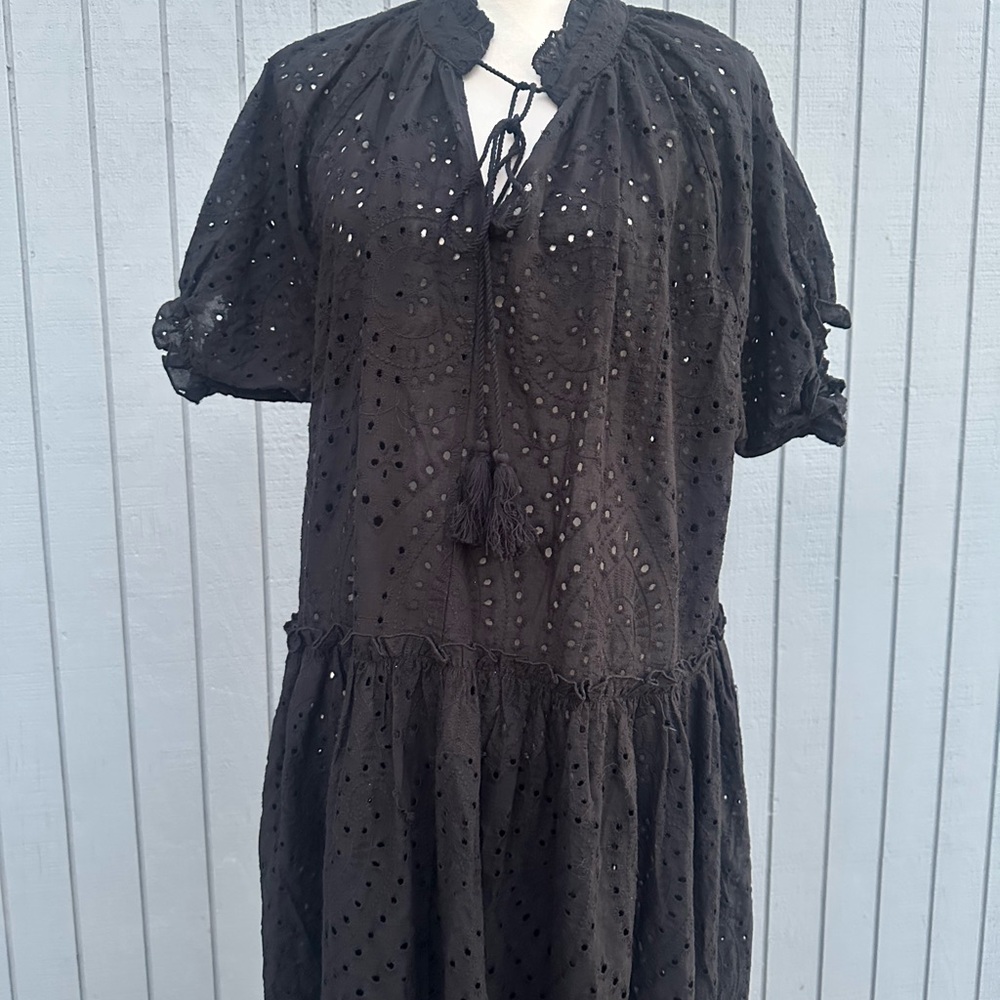 Black Eyelet Flounce Midi Dress - Picture 6 of 16